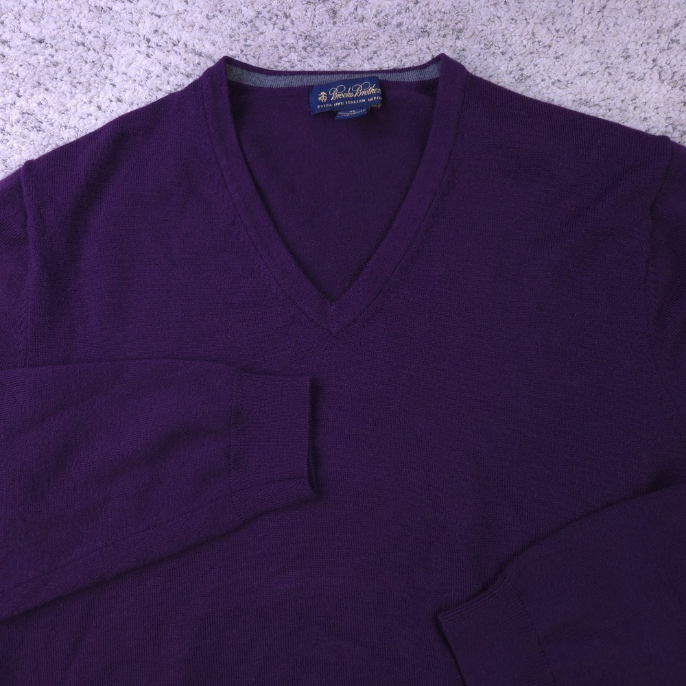 Brooks Brothers Sweater Mens XL Merino Wool Blend Pullover V-Neck Purple EUC - Picture 3 of 7